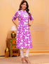 Women Purple Pure Cotton Floral A-Line Kurta